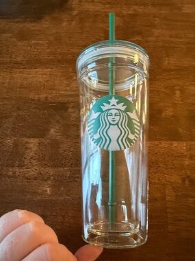 Starbucks Glass Tumbler with Green Siren Logo and Straw